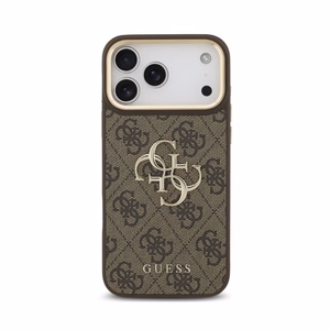Case Guess PU Leather 4G Metal Logo Gold Frame Apple iPhone 18 Pro Max brown