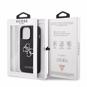 Guess Saffiano 4G Metal Logo suojakuori iPhone 13 Pro / 13 6.1":lle - musta
