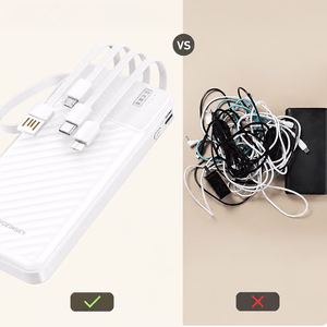 Wozinsky W11-W 10000mAh 10W varavirtalähde sisäänrakennetuilla kaapeleilla ja taskulampulla - valkoinen