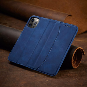 Magneetti Fancy Case Kotelo iPhone 12 Pro Max pussi kortti lompakko kortti jalusta sininen