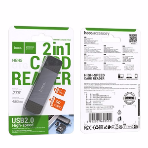 Hoco HB45 Muistikortinlukija USB-C/USB-A 2-in-1 USB2.0 Harmaa