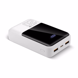Varavirtalähde 20 000mAh, 2x USB, 1x USB-C 22,5W, QC4+, LCD-näyttö, valkoinen