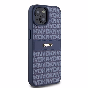 DKNY Nahkainen Mono Raita ja Metallinen Logo Suojakuori iPhone 15 / 14 / 13:lle - sininen