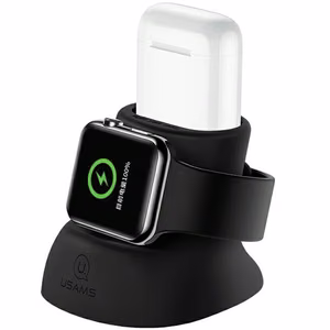 USAMS silikoninen 2in1 latausasemateline Apple Watch ja AirPods musta