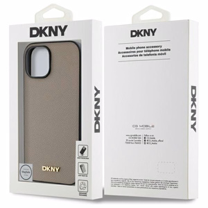 DKNY Grained Metal Logo MagSafe Suojakuori iPhone 15:lle - beige