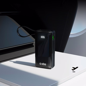 Powerbank SBS 10000 mAh 20W sisäänrakennetulla USB-C-kaapelilla ja digitaalisella näytöllä - musta