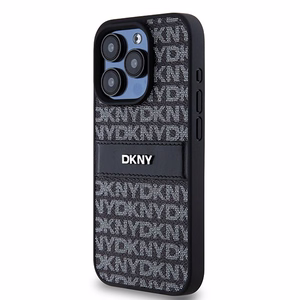 DKNY Nahkainen Mono Raita ja Metallinen Logo Suojakuori iPhone 15 Pro Max:lle - musta