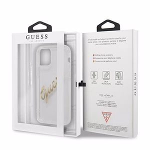 Guess GUHCP12LKTRSVGO iPhone 12 Pro Max 6.7" läpinäkyvä kovakotelo Vintage Script Kultaa