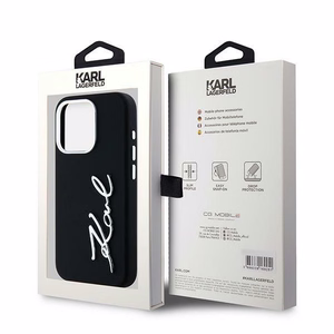 Karl Lagerfeld Silikoninen Metal Script Logo iPhone 15 Pro Max Suojakuori - Musta