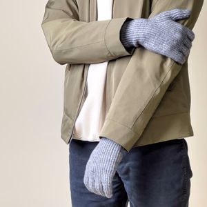Braided telephone gloves with cut-outs for fingers - gray