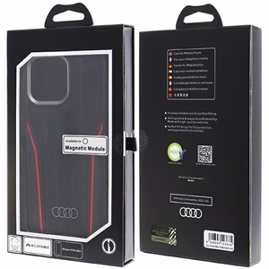 Audi Aitoa nahkaa oleva Suojakuori MagSafella iPhone 15 Pro Maxille - musta ja punainen