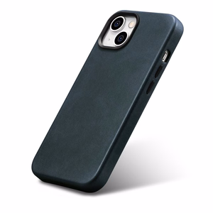 iCarer Öljyvaha Premium Nahkakotelo iPhone 14 Plus Magneettinen nahkakotelo MagSafe tumman sininen (WMI14220703-BU)