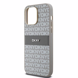 DKNY Nahkainen Mono Stripe & Metal Logo Suojakuori iPhone 14 Pro Max:lle - beige