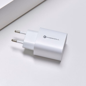 Puhelimen laturi Forcell F-Energy USB C + USB A QC4.0 PD 3A 30W TFK-TC-30WPD valkoinen