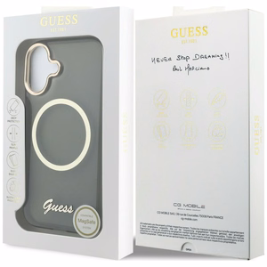 Guess IML Script Metal MagSafe Suojakuori iPhone 17:lle - musta
