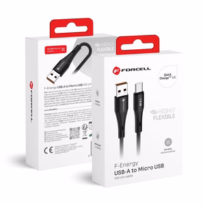 Kaapeli USB A - Micro USB Forcell F-Energy QC3.0 2,4A 18W Silicone 1 m C341 musta