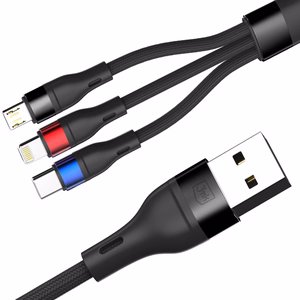 3mk Hyper Cable N-SERIES 3-in-1 USB-A / Lightning / Micro 1.2m 9V/2A 18W - musta