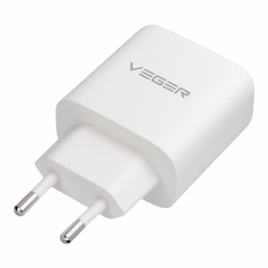 VEGER-puhelimen laturi, USB-A + Type-C, PD, QC3.0, 3,25 A, 65 W + USB-C–USB-C-kaapeli TR67, valkoinen