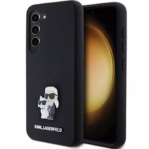 Karl Lagerfeld Silikoninen Karl & Choupette Metal Pin Suojakuori Samsung Galaxy S24:lle - musta