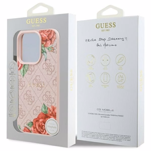 Guess GUHMP16LP4ROPEMCP iPhone 16 Pro 6.3" Vaaleanpunainen/Vaaleanpunainen Kova Suojakuori 4G Flowers Print MagSafe