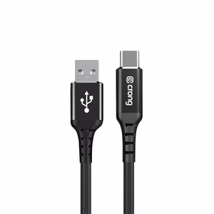 Crong Armor Link USB-A–USB-C-kaapeli, 25 cm, 60 W PD, 3 A, musta
