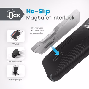 Speck Presidio2 Grip ClickLock MagSafe-suojakuori iPhone 15 Pro -puhelimelle, musta/liuskeenharmaa