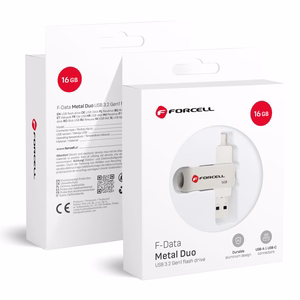 FORCELL F-DATA USB-muistitikku Metal Duo 16GB USB3.2 Gen 1 (USB A / Type C) hopea