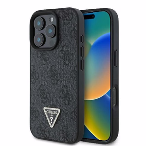 Guess Leather 4G Triangle Strass MagSafe kotelo iPhone 16 Pro Max - musta