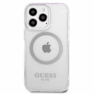 Guess Metal Outline MagSafe Suojakuori iPhone 13 Pro / iPhone 13:lle - hopeinen