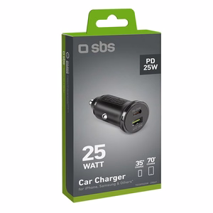 SBS TECRPD25W autolaturi 25W USB-A USB-C Power Delivery -tuella - musta