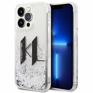 Karl Lagerfeld Liquid Glitter Big KL kotelo iPhone 14 Pro - hopea