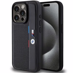 BMW Perforated Tricolor Line Suojakuori iPhone 15 Pro:lle - musta