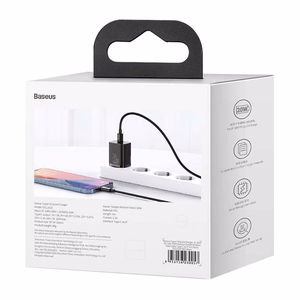 Baseus Super Si 20W laturi USB-C + USB-C - Lightning-kaapeli 1,0 m musta TZCCSUP-B01