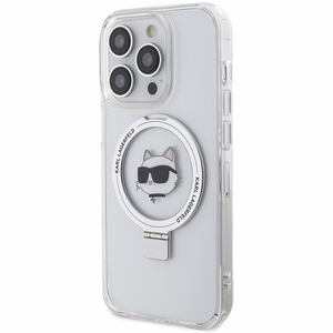 Karl Lagerfeld KLHMP15LHMRSCHH iPhone 15 Pro 6.1 valkoinen/valkoinen kovakuori Ring Stand Choupette Head MagSafe