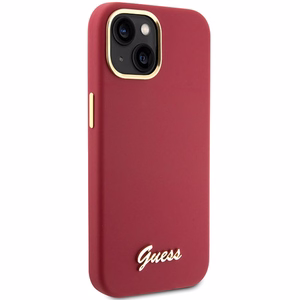 Guess Silikoninen Script Metal Logo & Frame Suojakuori iPhone 15:lle - punainen