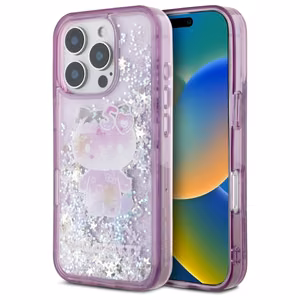 Hello Kitty Liquid Glitter 50TH Anniversary Party Suojakuori iPhone 16 Pro Max:lle - violetti