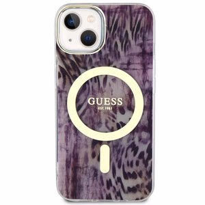 Guess Leopard MagSafe suojakuori iPhone 14:lle - vaaleanpunainen