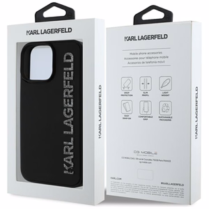 Karl Lagerfeld HC 3D Rubber Elongated Glitter Suojakuori iPhone 16 Prolle - musta