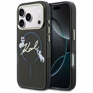 Karl Lagerfeld IML Choupettes Karl Script Logo MagSafe Suojakuori iPhone 17 Pro:lle - Musta