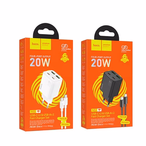Puhelinlaturi Hoco 2 x USB C + 2 x USB A QC3.0 PD 3A 20W + kaapeli USB C - USB C N55 valkoinen