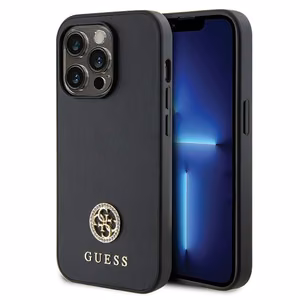 Guess GUHCP15LPS4DGPK iPhone 15 Pro 6,1 musta/musta kovakuori Strass Metal Logo