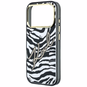 Karl Lagerfeld IML Signature Zebra Glitter MagSafe suojakuori mallille iPhone 17 Pro / 18 Pro – kullanvärinen
