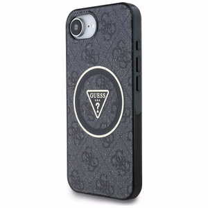 GUESS IML Metal Glitter 4G Circle Triangle MagSafe Alkuperäinen Suojakuori iPhone 17e/16e:lle - Musta