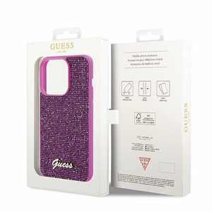 GUESS GUHCP14LPMSDGSF Disco Script Metal -suojakuori iPhone 14 Prolle - fuksia