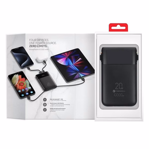 FORCELL F-ENERGY F10K6 Multicharge -varavirtalähde sisäänrakennetuilla USB-C- ja Lightning-kaapeleilla, PD, QC3.0, 3 A, 22,5 W, 10000 mAh, musta