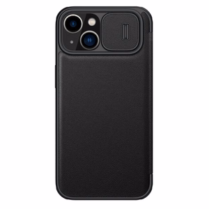 Nillkin Qin Nahka Pro Case iPhone 14 Plus kamera kansi Holster kansi Flip Case musta