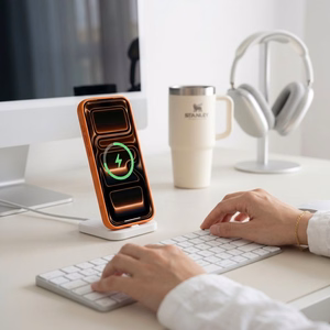 Tech-Protect Magmat MagSafe CC suojakuori mallille iPhone 17 Pro / 18 Pro – oranssi ja läpinäkyvä