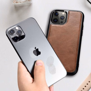 iCarer Nahka Öljyvaha kotelo päällystetty luonnollisella nahalla iPhone 12 Pro Max musta (ALI1206-BK)