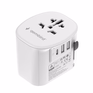 Gembird TPA-EU2A1C15-01-W grounded universal travel power adapter, 15 W, white