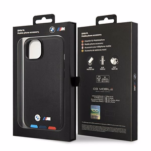 Kotelo BMW BMHCP14M22PTDK iPhone 14 Plus 6.7 "musta / musta nahka leima Tricolor".